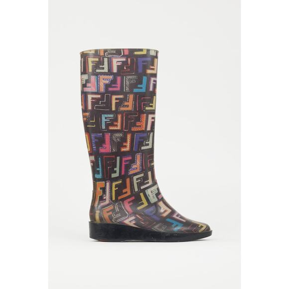 Fendi FF Print Rubber Rain Boot - 40 Us 10 Black & Multicolour - Picture 2 of 4